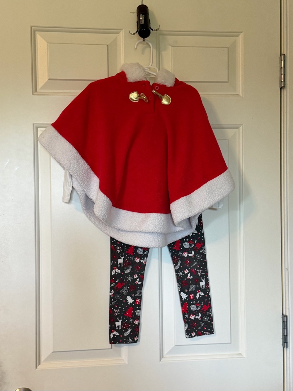 Little Lass Red Cape with White Faux-Fur Trim and matching shirt and pant set